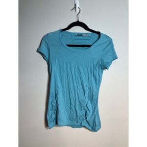 Athleta Teal Blue Aqua Ruched Back Zip Pocket Activewear Athletic T Shirt Top XS